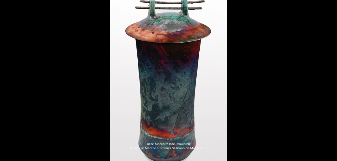 Urne en céramique rouille et vert-de-gris de style zen (28 cm x 12 cm) - Modèle JD20